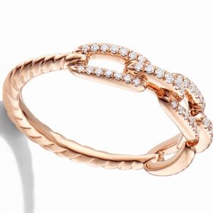 David Yurman 18K rose gold Stax chain link ring with pave diamonds
